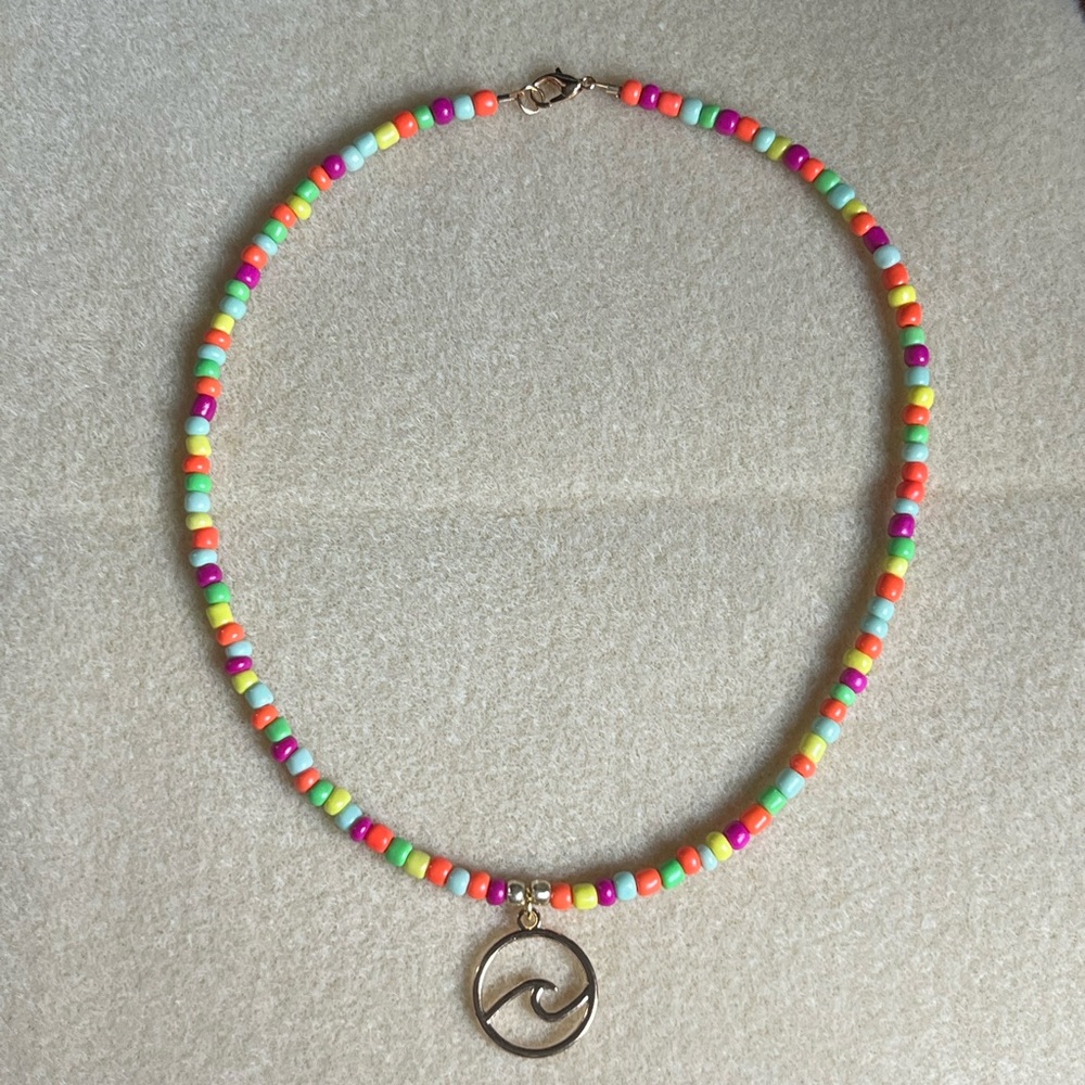 *2 for $30* Mutlicolored Beaded Ocean Wave Charm Necklace